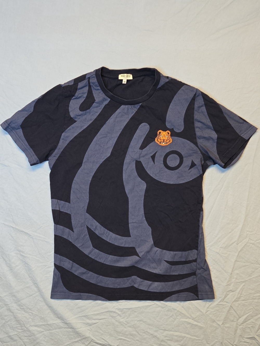 Kenzo Printing Tiger Head Bold Graphic Navy Blue Tiger Crewneck T-Shirt